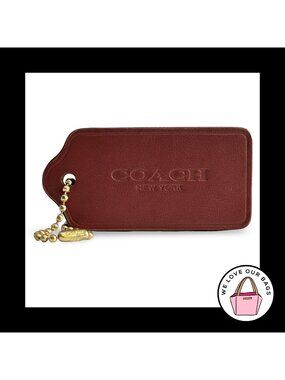 COACH HANG TAG 2.5" Rust Leather Bag Charm Keychain Fob New York Brass Large